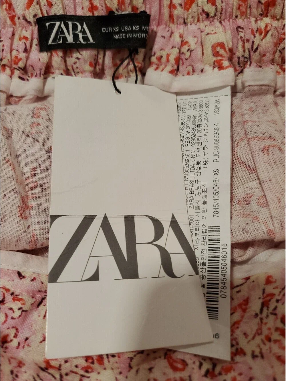 ZARA XS Pink Floral Paisley Linen Palazzo Pants Wide Straight Leg